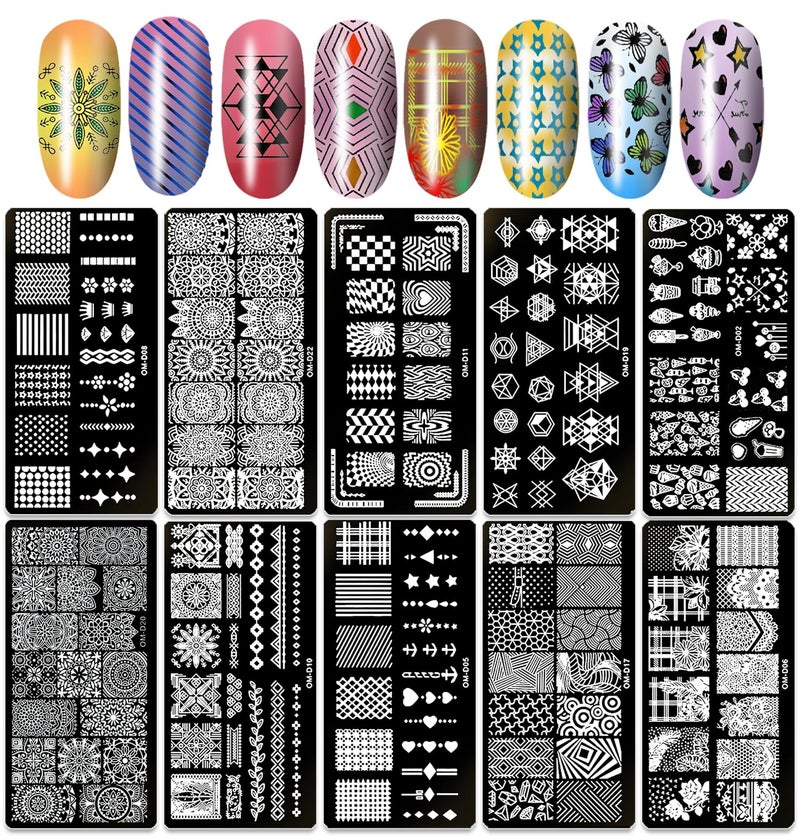 SILPECWEE 10pcs Nail Stamping Plates Nail Stamp Nail Art Plates Geometry Design Stamps Nail Stencil Manicure Templates Nail Art Accessories for DIY&Salon - Image 2
